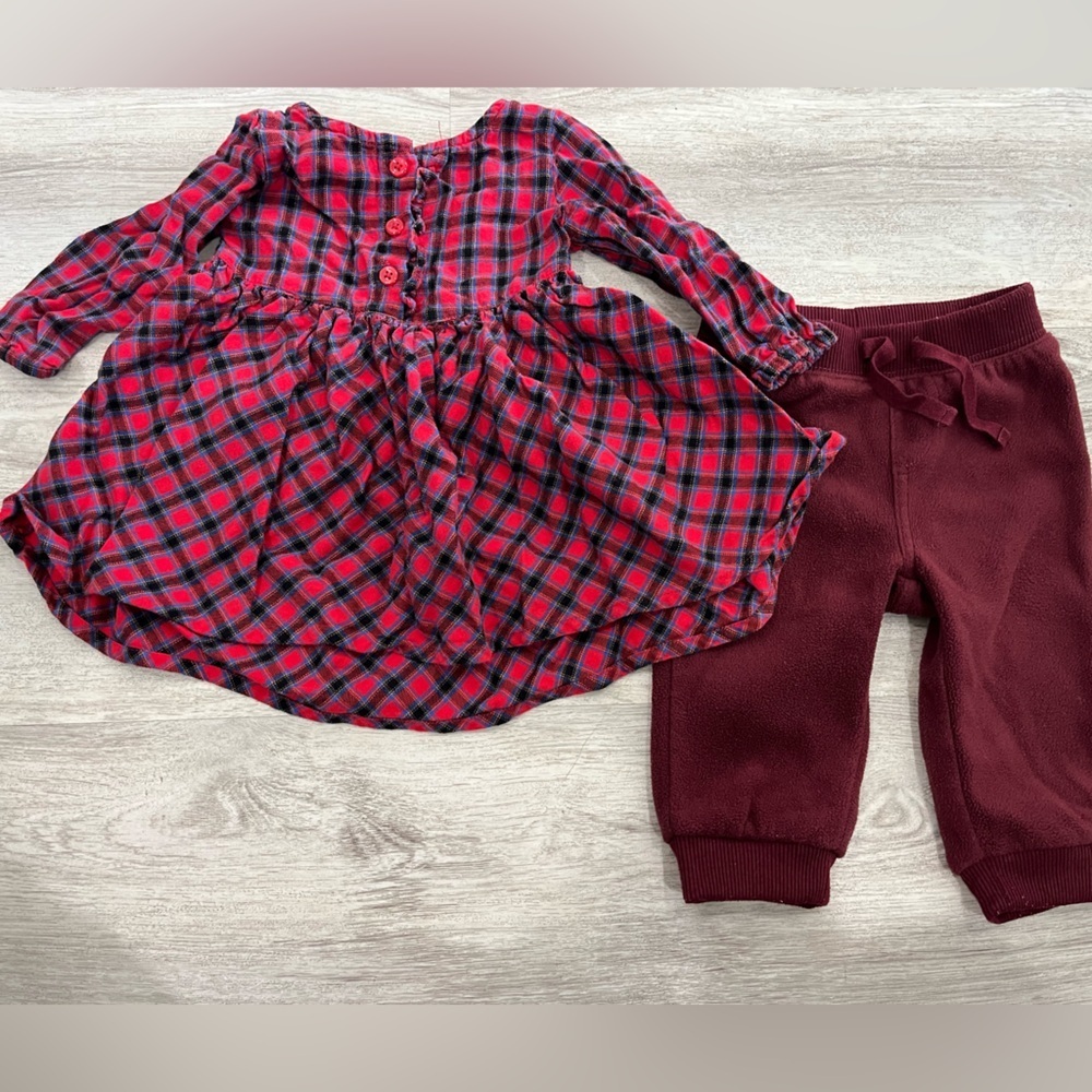 Baby girl 6-12 months plaid dress and fleece pants Old Navy